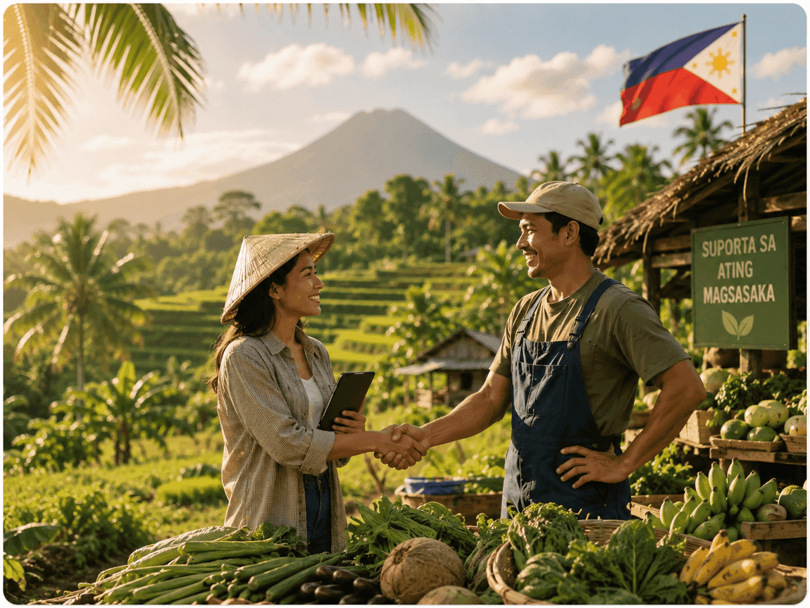 Farmers and fresh produce on the Filipino farm marketplace